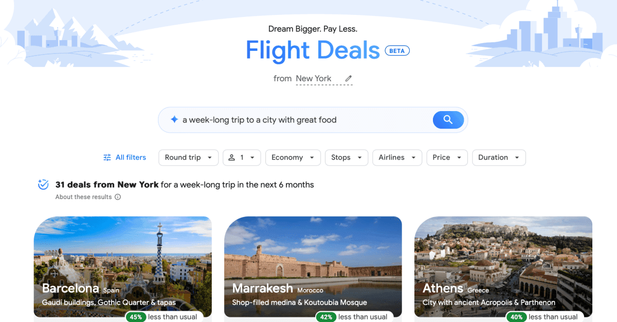 Google Flights, nereye gideceğinizi bilmediğinizde bir gezi rezervasyonu yapmanıza yardımcı olabilir