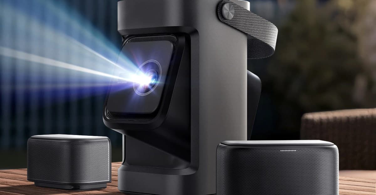 Anker Nebula P1 projektörünün bir çift çıkarılabilir kablosuz hoparlör var