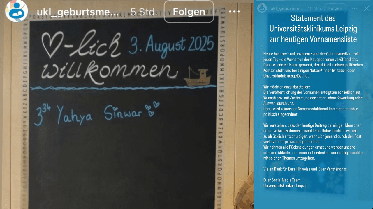 Baby Yahya Sinwar: German hospital faces online fury over newborn’s name