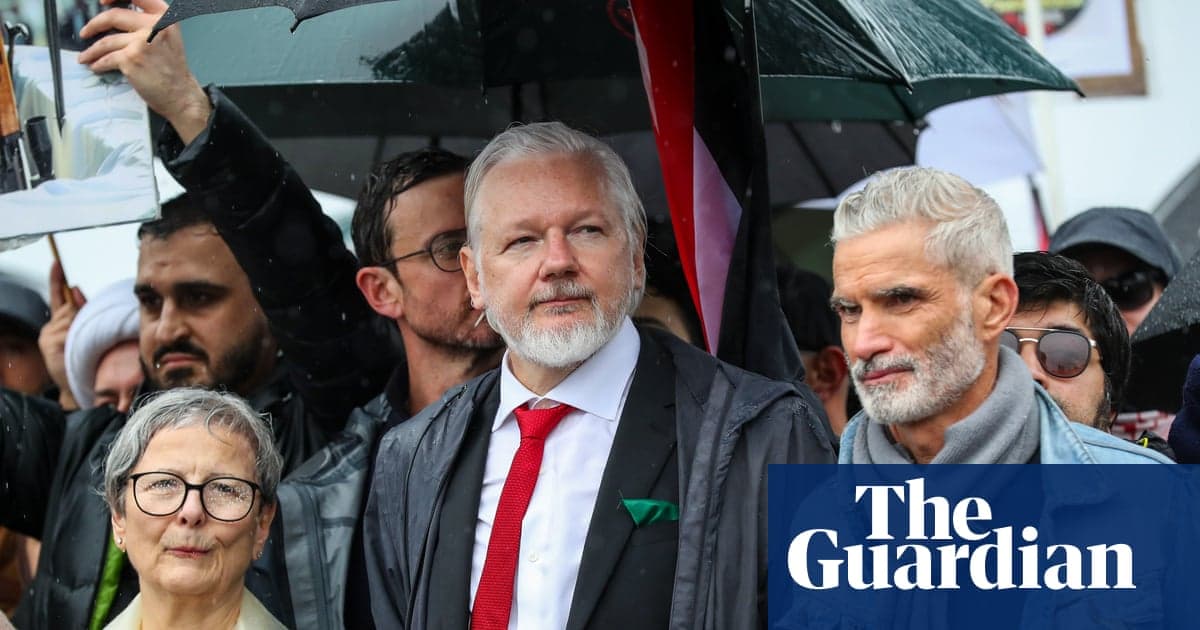 Julian Assange, Polis Ralli Durdurmadan Önce Sydney Harbor Köprüsü'ndeki Pilestin yanlısı March'a katıldı Güvenlik Korkuları'na atıfta bulundu | Sydney Harbor Köprüsü