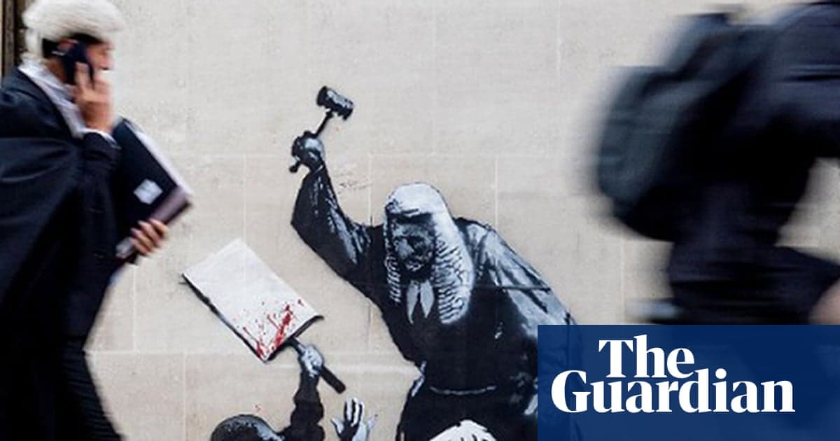 Mahkeme personeli örtbas eden bir protestocu yenme yargıç görüntüsü | Banksy